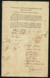 Printed memorial of the Abolition Society with original signatures, 1786