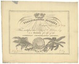 Membership certificate of David C. Wilson of Wilmington in the Colonization Society, January 22, 1849