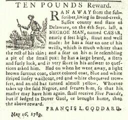 Advertisement, reward for freedom seeker Caesar, May 16, 1789