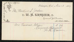 Billhead W.H. Kramer, November 3, 1884
