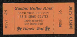 Coupon for one pair of skates at Joe's Casino Roller Rink.