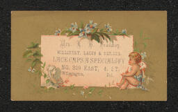 Trade card printed for Lizzie Bradway, a milliner in Wilmington.