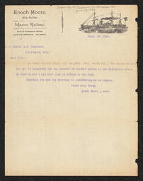 Letter from Enoch Moore & Sons to the U.S. Engineer in Wilmington about a wreck in Brandywine Creek.