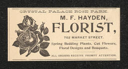 Advertisement for M.F. Hayden in Wilmington, cut from a city directory.