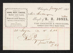Billhead for purchase of sugar from R.H. Jones, a grocer in Wilmington.