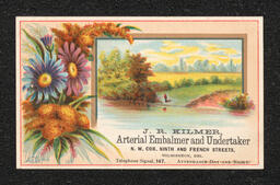 Trade card, J.R. Kilmer, Arterial Embalmer and Undertaker, River Bank