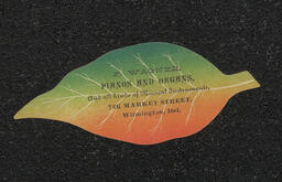 Trade card printed for F. Wagner & Co. Pianos and Organs in the shape of a leaf, an unusual shape for one of these cards.