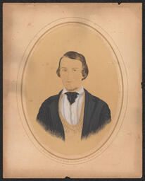 Crayon enlargement of a portrait of a man from the chest up. The features of the face are not well defined, but the coat and shirt have been colored. Original taken and enlarged by Wilmington photographer Emily Webb.