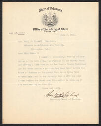 Letter, Charles S. Richards to Emily Bissell, June 3, 1912