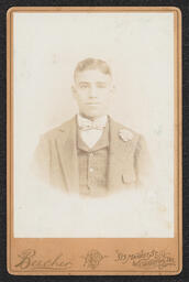 Cabinet card, Portrait of a young man wearing a wool suit, front