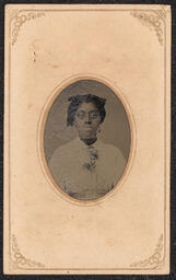 Tintype, woman with bow, front