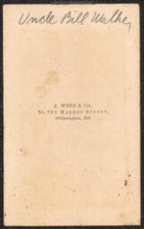 Carte de visite, Defaced photograph of Man with Posing Chair, back