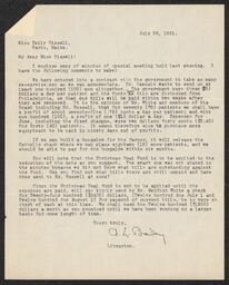 Letter, Arthur L. Bailey to Emily Bissell, July 29, 1921