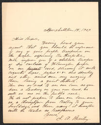 Letter, S. A. Bailey to Emily Bissell, circa December 1909