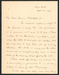 Letter, Emily Bissell to "Cousin Plantagenet," September 27, 1909, part 1