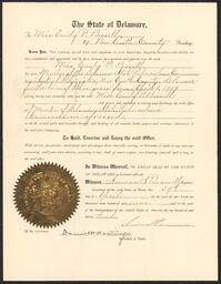 Certificate from State of Delaware granting Emily Bissell membership in the Delaware State Tuberculosis Commission, April 29, 1909