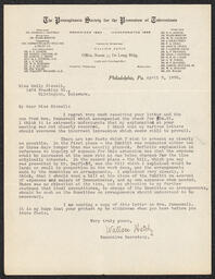 Letter, Wallace Hatch to Emily Bissell, April 3, 1908