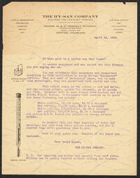 Advertisement letter for Hy-San sputum cups, April 15, 1918