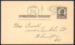 Postcard, Ann Hunstead to Emily Bissell, December 3, 1908, part 2