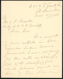 Letter, M. J. Conrad to "Mr. E.P. Bissell," November 3, 1908, part 1