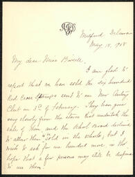 Letter, Anna J. Davis to Emily Bissell, May 18, 1908, part 1