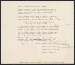 Christmas Letter Draft from Julia H. Tallman, Josephine H. Capelle, and Emily P. Bissell, circa 1931