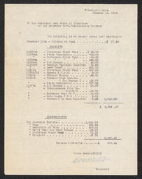Document from the treasurer of the Delaware Anti-Tuberculosis Society recording financial receipts and disbursements from December 15, 1913 to January 19, 1914.