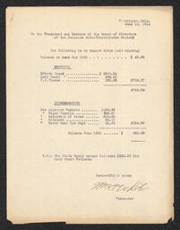 Document from the treasurer of the Delaware Anti-Tuberculosis Society recording financial receipts and disbursements from May 18, 1914 to June 15, 1914.
