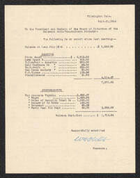 Delaware Anti-Tuberculosis Society Income Statement, September 21, 1914