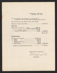 Delaware Anti-Tuberculosis Society Income Statement, September 27, 1915
