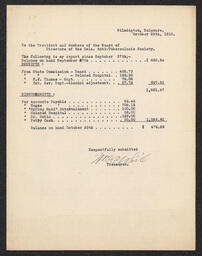 Delaware Anti-Tuberculosis Society Income Statement, October 25, 1915