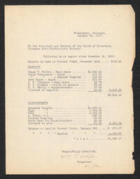 Document from the treasurer of the Delaware Anti-Tuberculosis Society recording financial receipts and disbursements from December 18, 1916 to January 22, 1917.