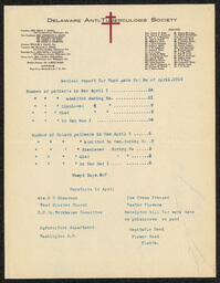 Hope Farm Sanatorium medical report and donations, April 1914