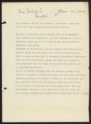 Motion Regarding Patient Costs from the Delaware State Tuberculosis Commission, January 22, 1923