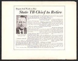 Article on Executive Secretary Frank F. Pierson, Jr. retiring from the Delaware Tuberculosis and Health Society. Article describes Pierson's work on tuberculosis in migrant workers, promoting the mobile x-ray program, and more.