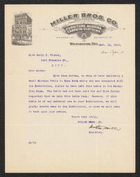 Letter to Emily P. Bissell from Miller Bros. Co., March 12, 1912