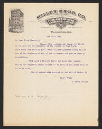 Letter to Emily P. Bissell from J. Harry Gordon concerning child's donation, June 15, 1912