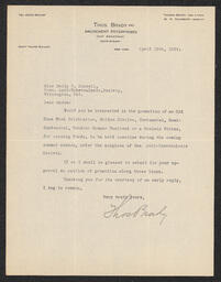 Letter offering the services of Thos. Brady Inc. Amusement Enterprises for creating a fundraising event for the Delaware Anti-Tuberculosis Society.