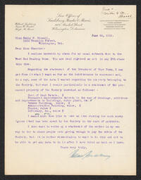 Letter to Emily P. Bissell from Willard Saulsbury, June 3, 1912