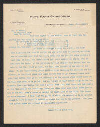 Letter to Dr. A. Robin providing information on patients at Hope Farm during the month of August 1913. Letter writer describes issues with discipline and keeping patients at Hope Farm or at the infirmary.