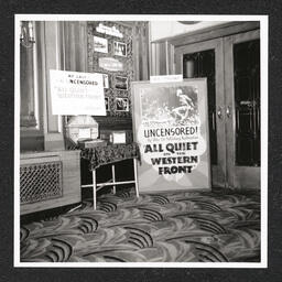 2003.15.181_Aldine Theater; lobby posters advertising All Quiet on the Western Front, October 12, 1939